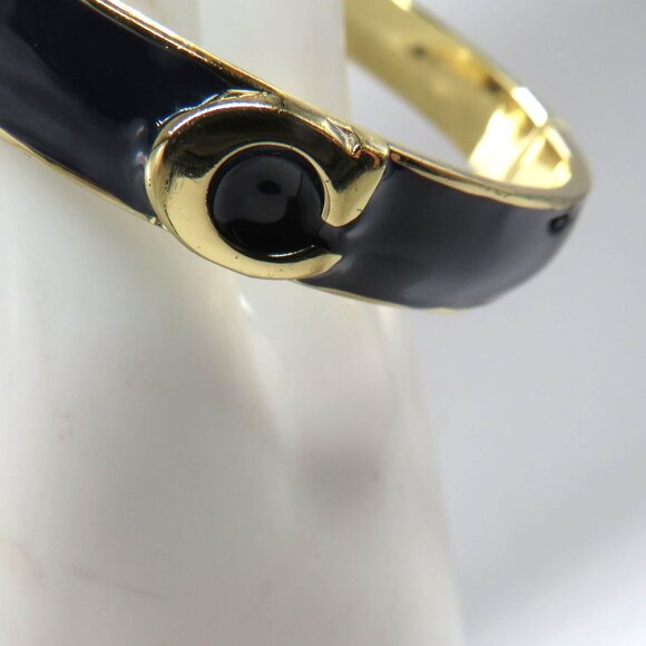 C Initial Logo Bracelet Navy Blue Enamel Gold Tone Hinged Bangle Unsigned - Picture 6 of 11